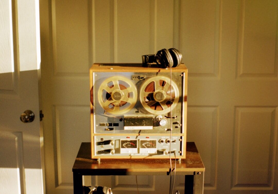 Vintage film editing desk with reels